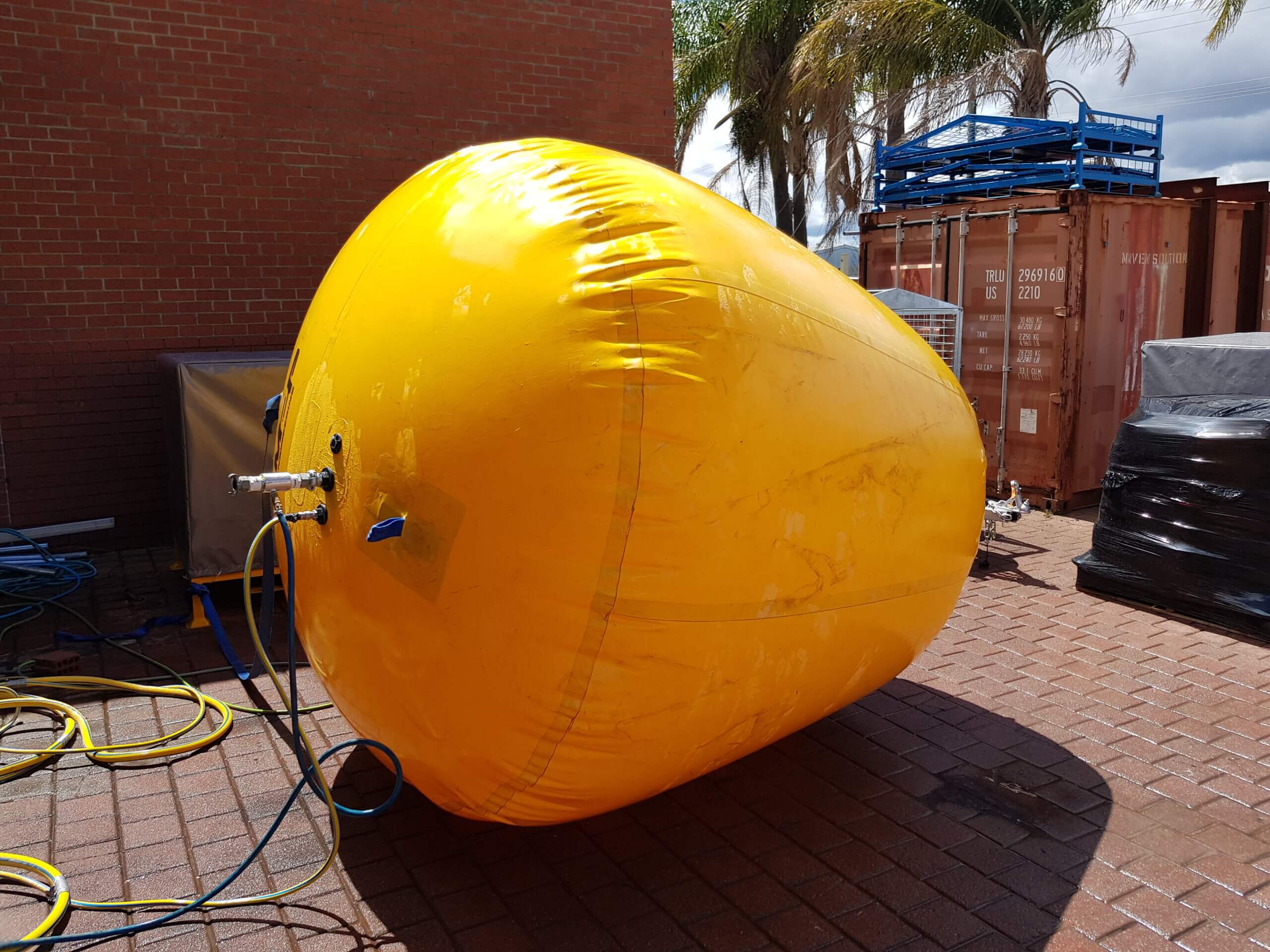 Industrial inflatable cleaned after deployment ready for detailed inspection.